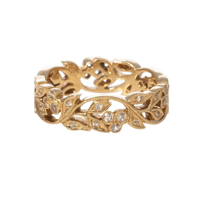 Croghans Rings White Sapphire 14K Yellow Gold Floral Eternity Band