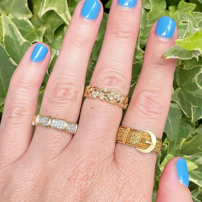 Croghans Rings White Sapphire 14K Yellow Gold Floral Eternity Band