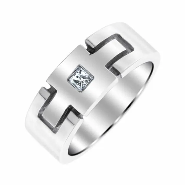Diamond Source NYC Rings Mens wedding band 14k white gold with 020ct princess diamond B17400