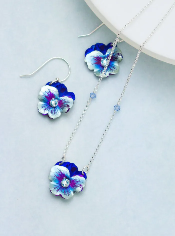 Earrings Holly Yashi Garden Pansy Drop Earrings in Bonnie Blue
