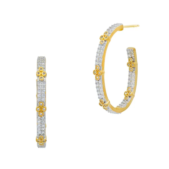 Freida Rothman Earrings Freida Rothman Signature Clover Pav Hoop Earrings