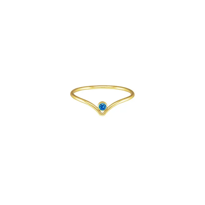 Gold Filled Aqua Blue Crystal Chevron Ring RG Rings