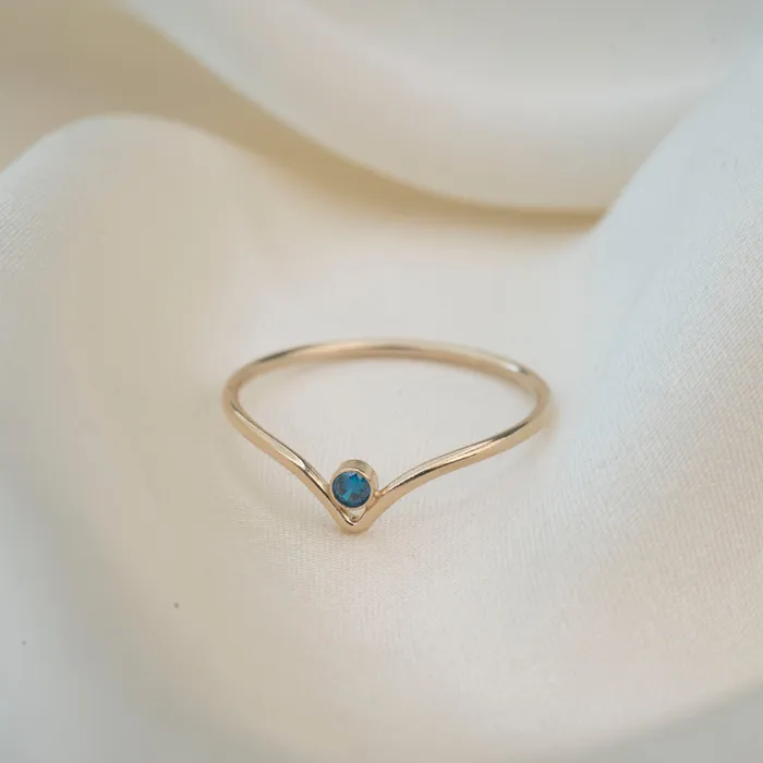 Gold Filled Aqua Blue Crystal Chevron Ring RG Rings