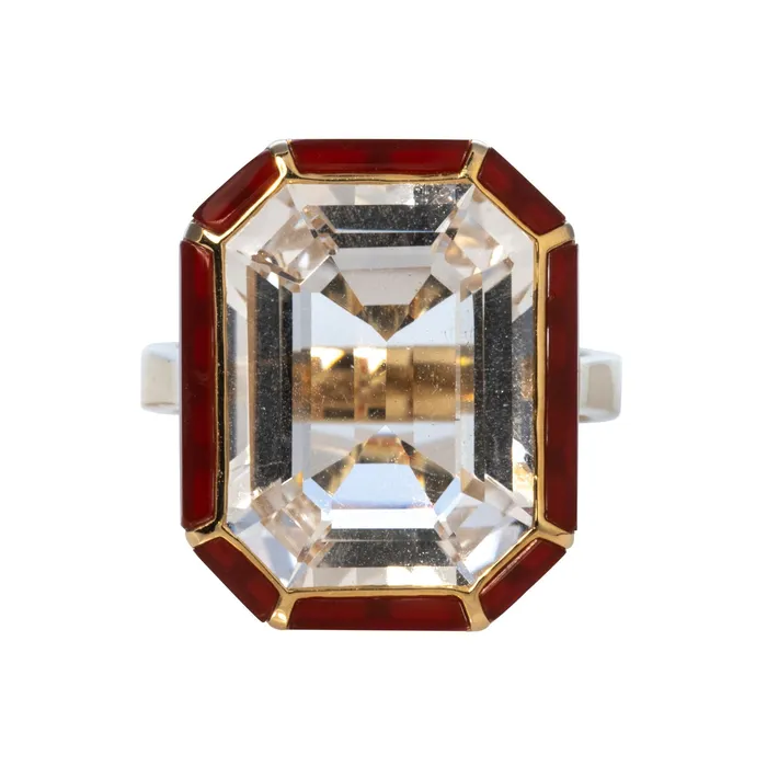 Goshwara Rings Goshwara EmeraldCut Rock Crystal Red Agate 18K Gold Ring