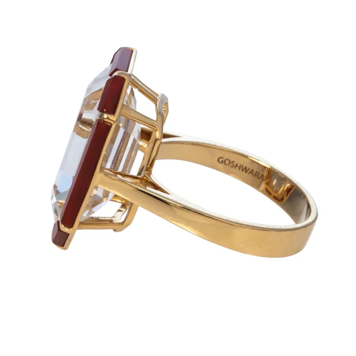 Goshwara Rings Goshwara EmeraldCut Rock Crystal Red Agate 18K Gold Ring