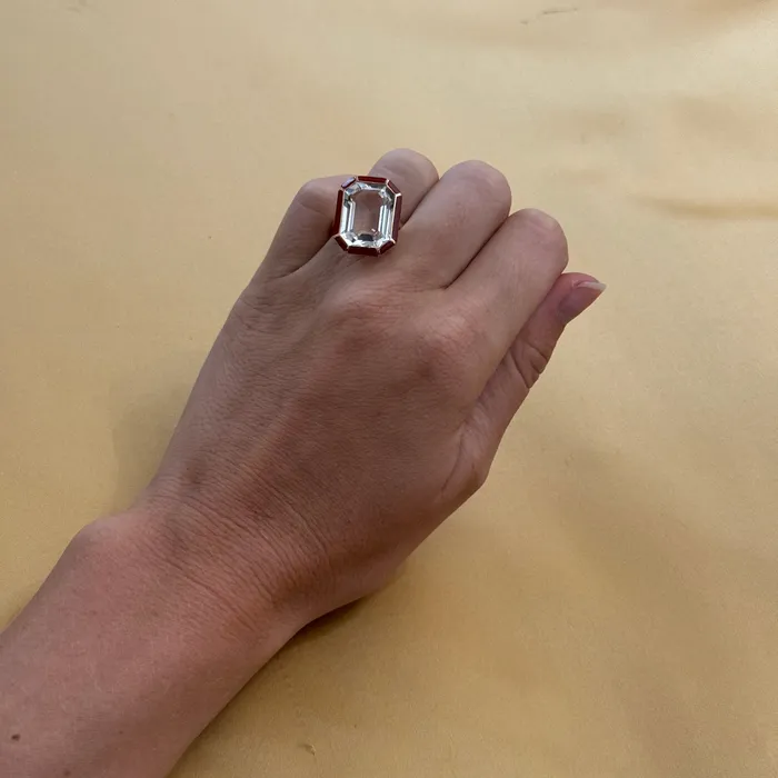Goshwara Rings Goshwara EmeraldCut Rock Crystal Red Agate 18K Gold Ring