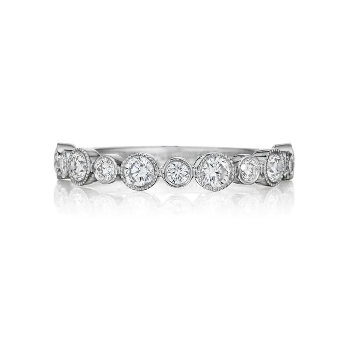 Henri Daussi Rings Diamond Bezel Milgrain 14K White Gold Halfway Band