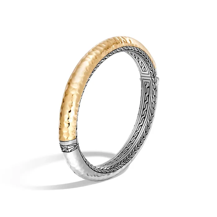 John Hardy Classic Chain Silver 18K Bonded Gold Hammered Hinged Bangle Bracelet Size M John Hardy Bracelets