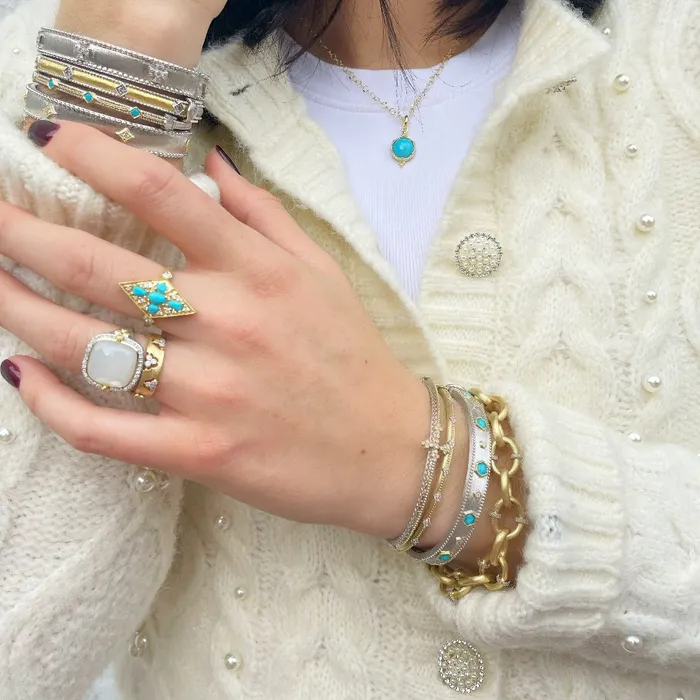 Jude Frances Jude Frances Mixed Metal Large Moroccan Pave Cushion Stone Ring Rings