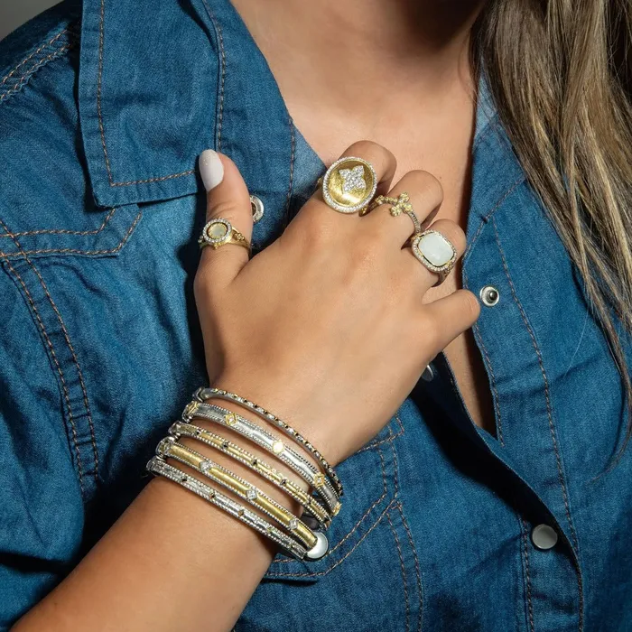 Jude Frances Jude Frances Mixed Metal Large Moroccan Pave Cushion Stone Ring Rings