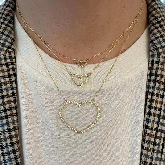 Necklaces Croghans Diamond 18K Gold Medium Open Heart Necklace