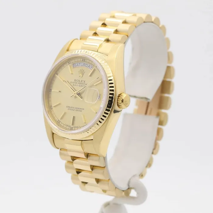 PreStyled Sets Rolex Mens Rolex DayDate 36mm 18k Yellow Gold w Champagne Index Dial 18038