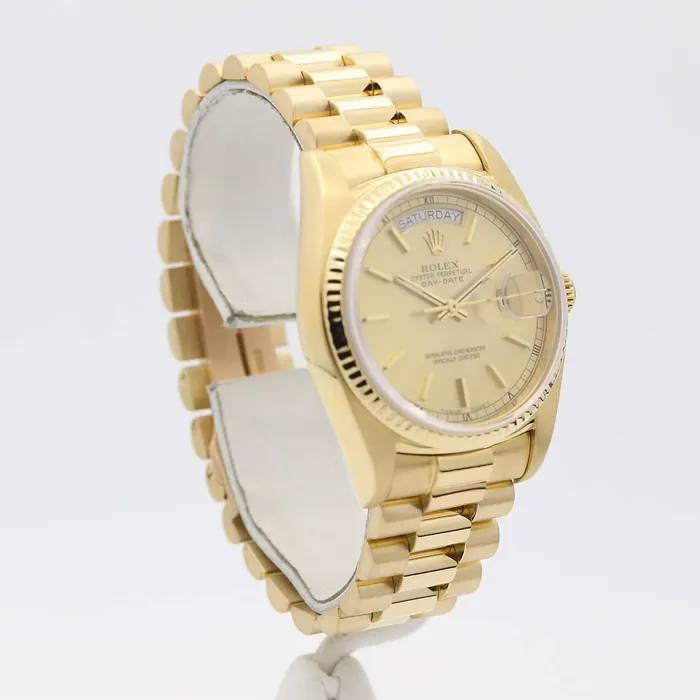 PreStyled Sets Rolex Mens Rolex DayDate 36mm 18k Yellow Gold w Champagne Index Dial 18038