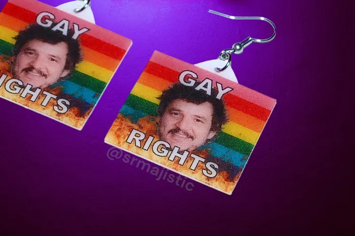 READY TO SHIP Pedro Pascal says Gay Rights Flame Pride Flag Handmade Earrings Sam Makes Things Earrings