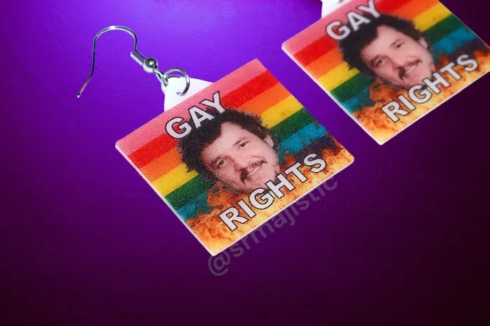 READY TO SHIP Pedro Pascal says Gay Rights Flame Pride Flag Handmade Earrings Sam Makes Things Earrings