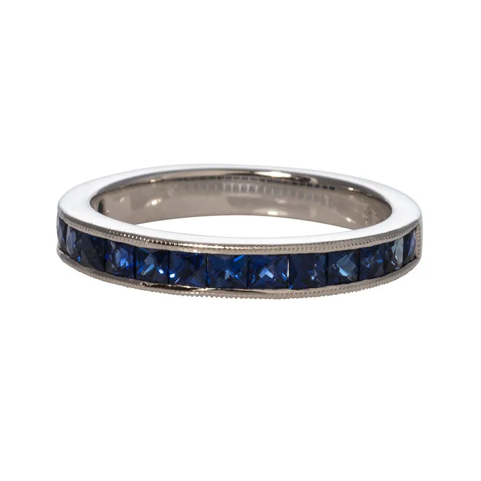Rings Croghans PrincessCut Sapphire ChannelSet 14K White Gold Halfway Band Rings Croghans PrincessCut Sapphire ChannelSet 14K White Gold Halfway Band