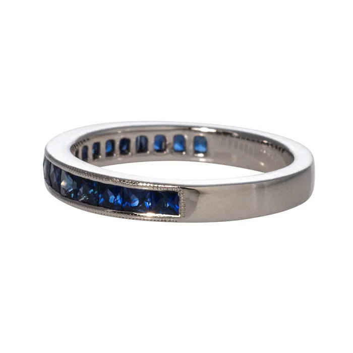 Rings Croghans PrincessCut Sapphire ChannelSet 14K White Gold Halfway Band