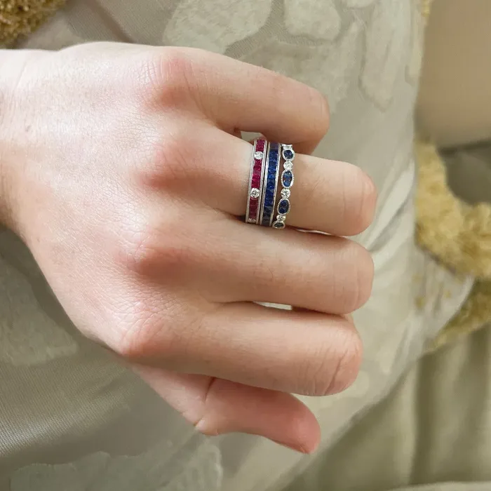 Rings Croghans PrincessCut Sapphire ChannelSet 14K White Gold Halfway Band