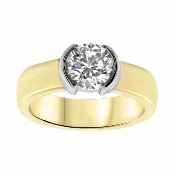 Rings Diamond Source NYC Semi Bezel Engagement Ring Set in 14K Two Tone Gold 163ct tw Round Brilliant Clarity Enhanced Diamond