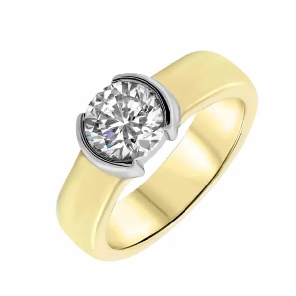 Rings Diamond Source NYC Semi Bezel Engagement Ring Set in 14K Two Tone Gold 163ct tw Round Brilliant Clarity Enhanced Diamond