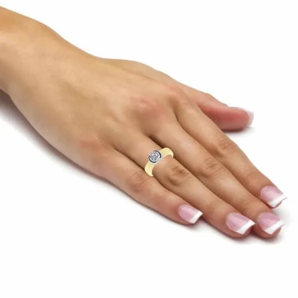Rings Diamond Source NYC Semi Bezel Engagement Ring Set in 14K Two Tone Gold 163ct tw Round Brilliant Clarity Enhanced Diamond