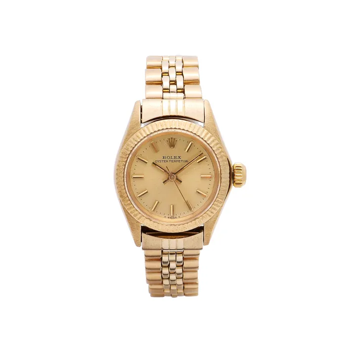 Rolex Oyster Perpetual 14K Yellow Gold Champagne Dial Automatic Preowned Preowned Rolex PreStyled Sets Rolex Oyster Perpetual 14K Yellow Gold Champagne Dial Automatic Preowned Preowned Rolex PreStyled Sets