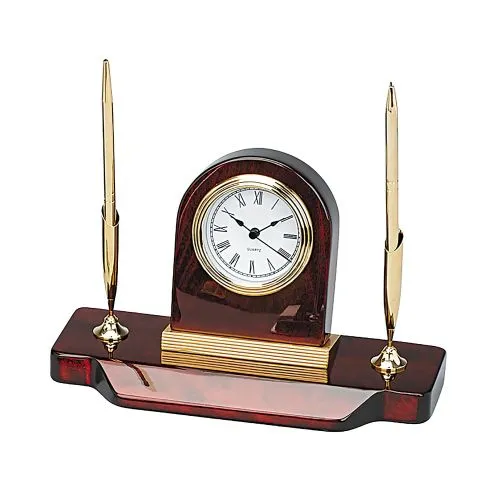 PreStyled Sets Leeber Mahogany Based Clock 2 Gold Plated Pens with Holders Desk Set Leeber PreStyled Sets Leeber Mahogany Based Clock 2 Gold Plated Pens with Holders Desk Set Leeber