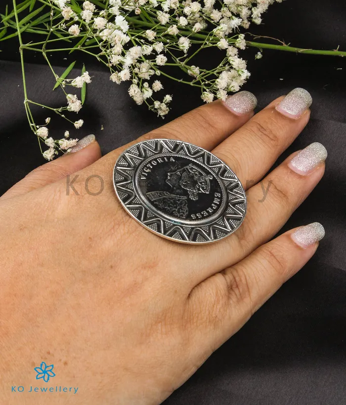 The Empress Victoria Coin Silver Statement Open Finger Ring Jaipur Rings