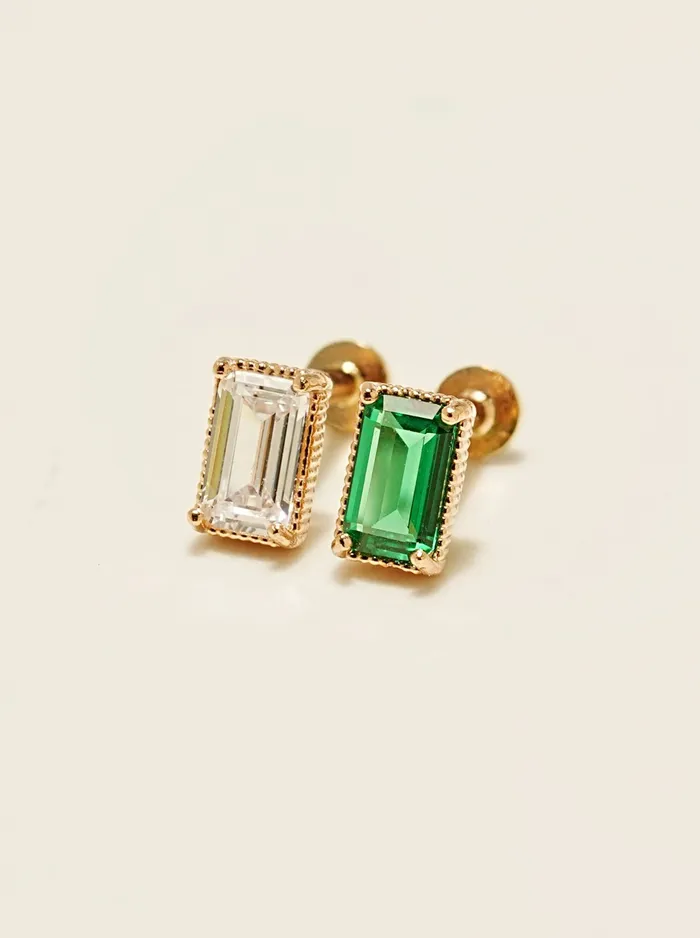 14K Gold Color Baguette Internally Threaded Labret Piercing 18G16G MinimalBijoux PreStyled Sets