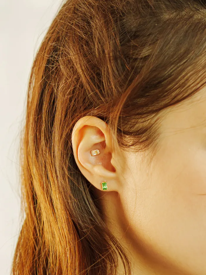 14K Gold Color Baguette Internally Threaded Labret Piercing 18G16G MinimalBijoux PreStyled Sets