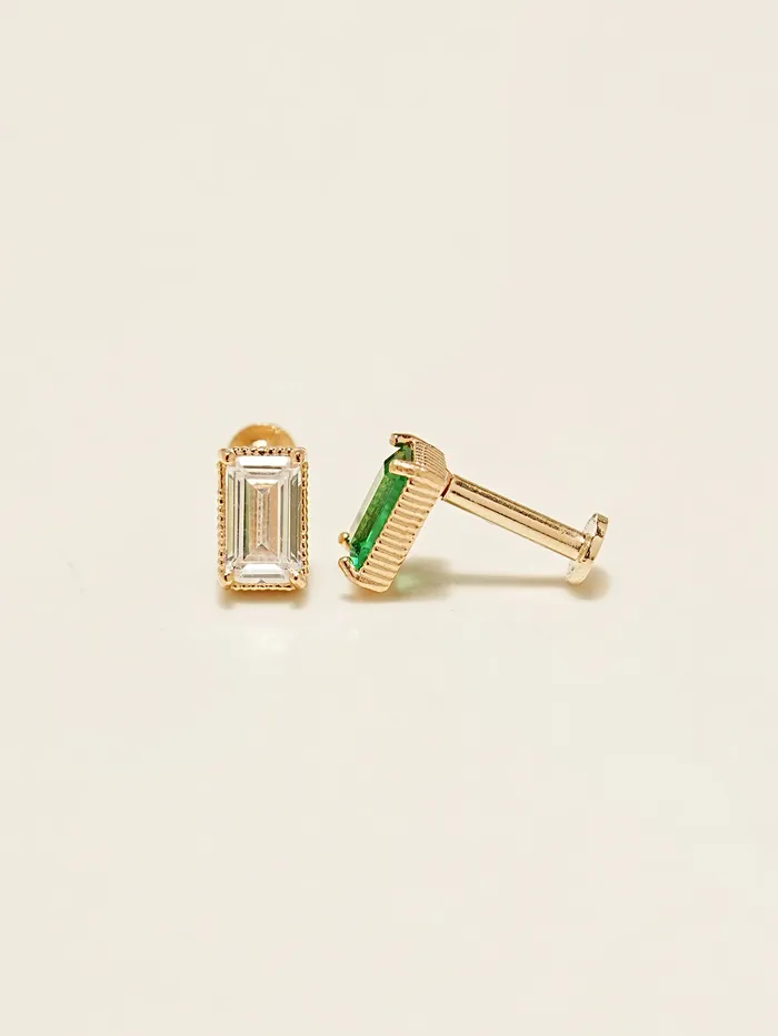 14K Gold Color Baguette Internally Threaded Labret Piercing 18G16G MinimalBijoux PreStyled Sets