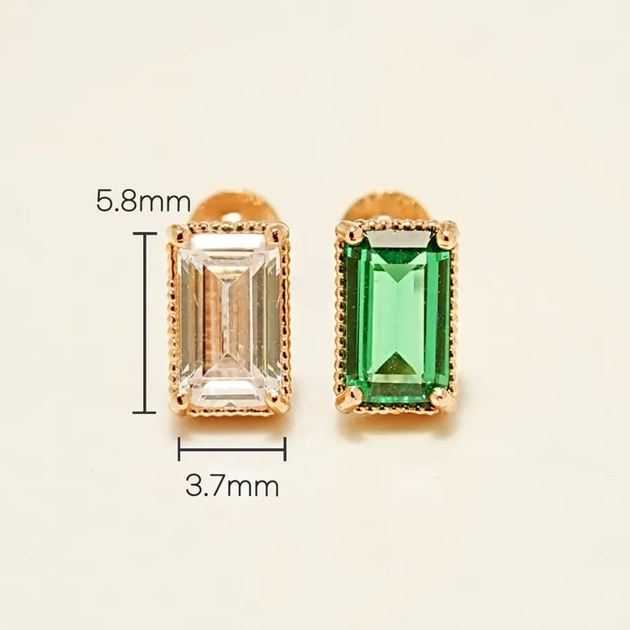 14K Gold Color Baguette Internally Threaded Labret Piercing 18G16G MinimalBijoux PreStyled Sets