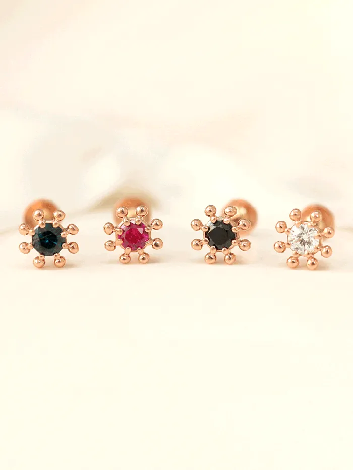 14K Gold Wheel Cubic Labret Piercing 18G16G MinimalBijoux PreStyled Sets