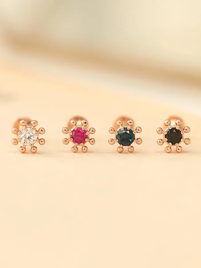 14K Gold Wheel Cubic Labret Piercing 18G16G MinimalBijoux PreStyled Sets