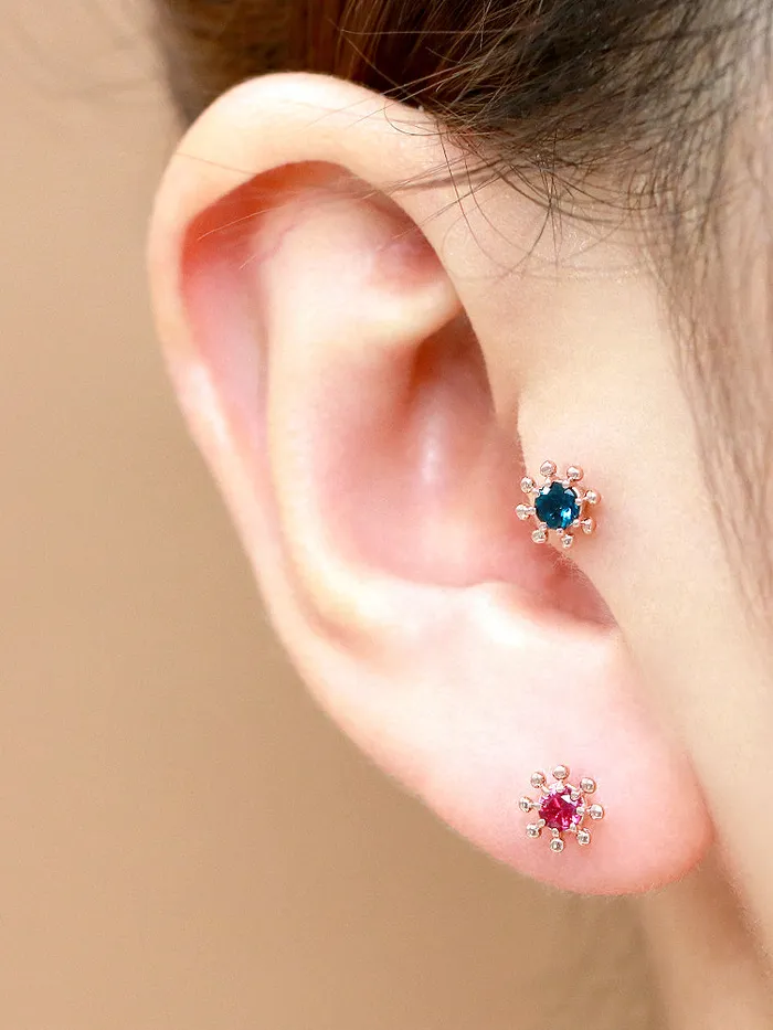 14K Gold Wheel Cubic Labret Piercing 18G16G MinimalBijoux PreStyled Sets