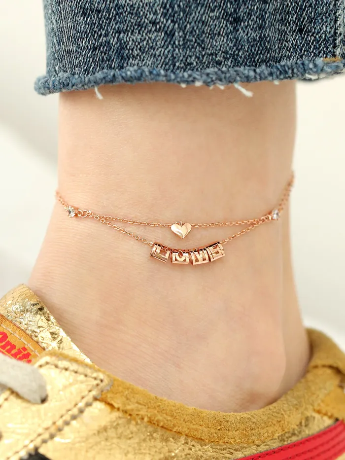 MinimalBijoux 14K 18K Gold Love Heart Chain Anklet PreStyled Sets