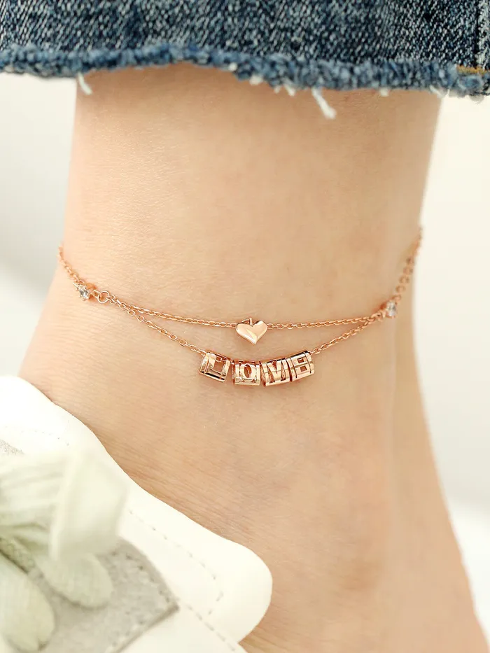 MinimalBijoux 14K 18K Gold Love Heart Chain Anklet PreStyled Sets