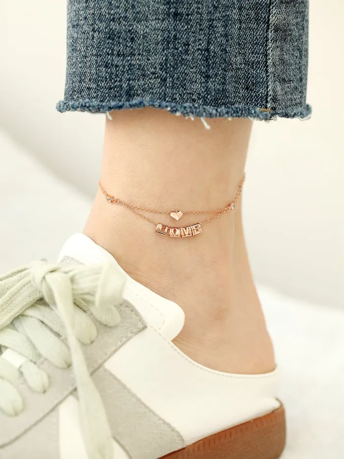 MinimalBijoux 14K 18K Gold Love Heart Chain Anklet PreStyled Sets
