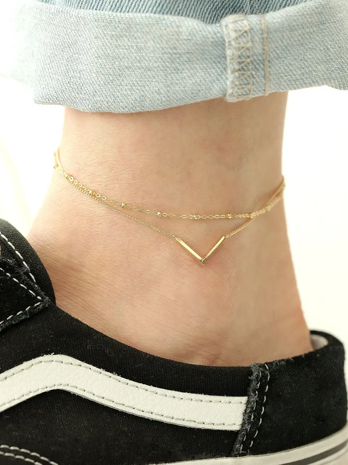 MinimalBijoux 14K 18K Gold V Line Ball Anklet PreStyled Sets