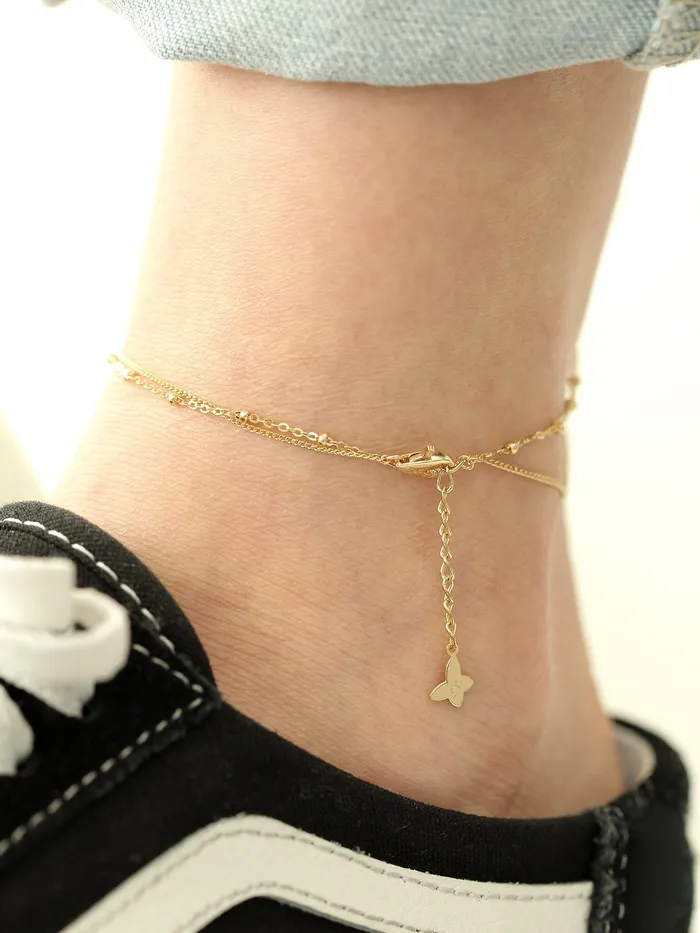 MinimalBijoux 14K 18K Gold V Line Ball Anklet PreStyled Sets