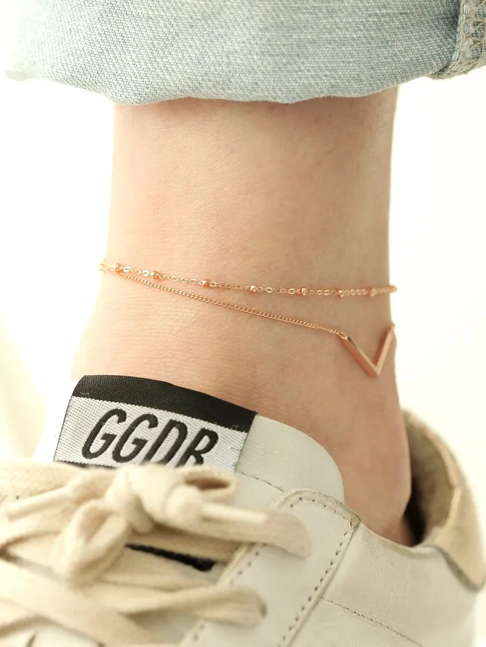 MinimalBijoux 14K 18K Gold V Line Ball Anklet PreStyled Sets