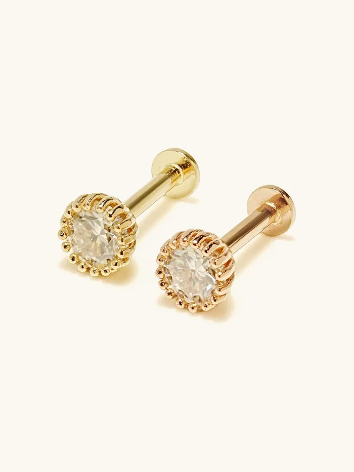 MinimalBijoux PreStyled Sets 14K Gold Moissanite Eco Internally Threaded Labret Piercing 18G16G