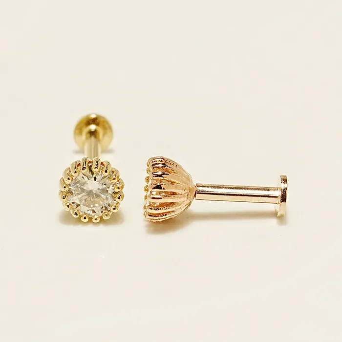 MinimalBijoux PreStyled Sets 14K Gold Moissanite Eco Internally Threaded Labret Piercing 18G16G