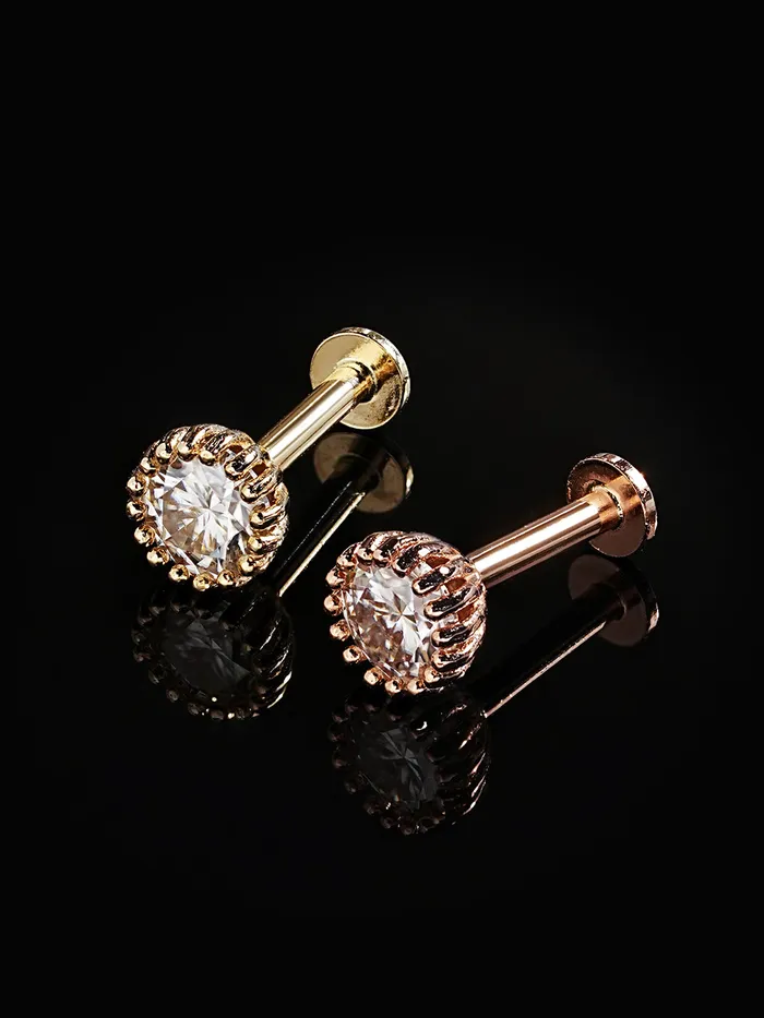 MinimalBijoux PreStyled Sets 14K Gold Moissanite Eco Internally Threaded Labret Piercing 18G16G