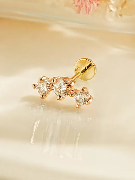 MinimalBijoux PreStyled Sets 14K Gold Triple Crown Moissanite Internally Threaded Labret Piercing 20G18G16G
