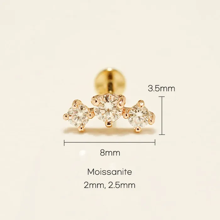 MinimalBijoux PreStyled Sets 14K Gold Triple Crown Moissanite Internally Threaded Labret Piercing 20G18G16G