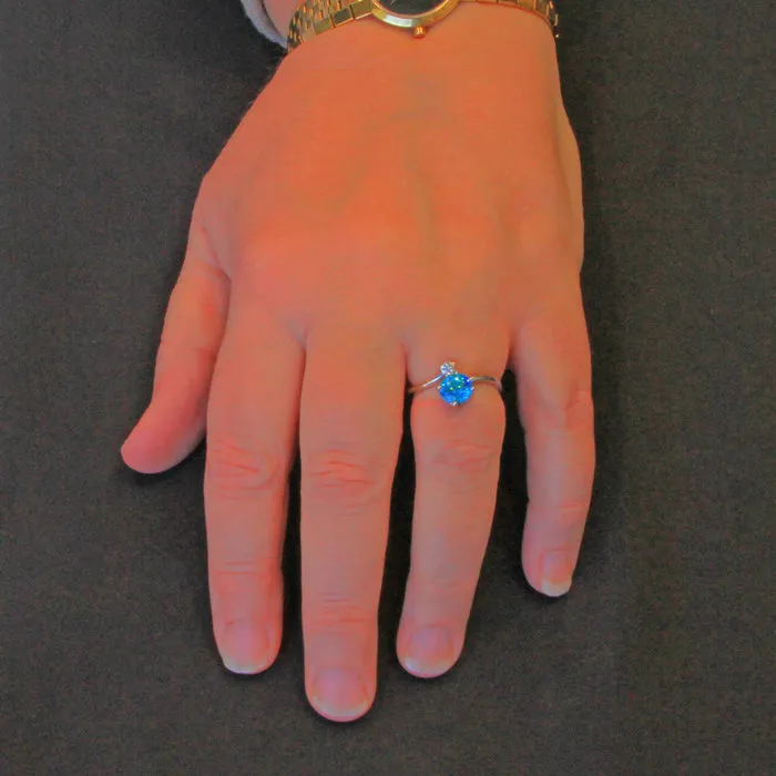 Moriartys Gem Art Rings 14k White Gold Oval Blue Zircon Ring with Diamond 235 Carats