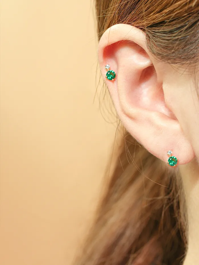 PreStyled Sets 14K Gold Double Point Cubic Internally Threaded Labret Piercing 18G16G MinimalBijoux