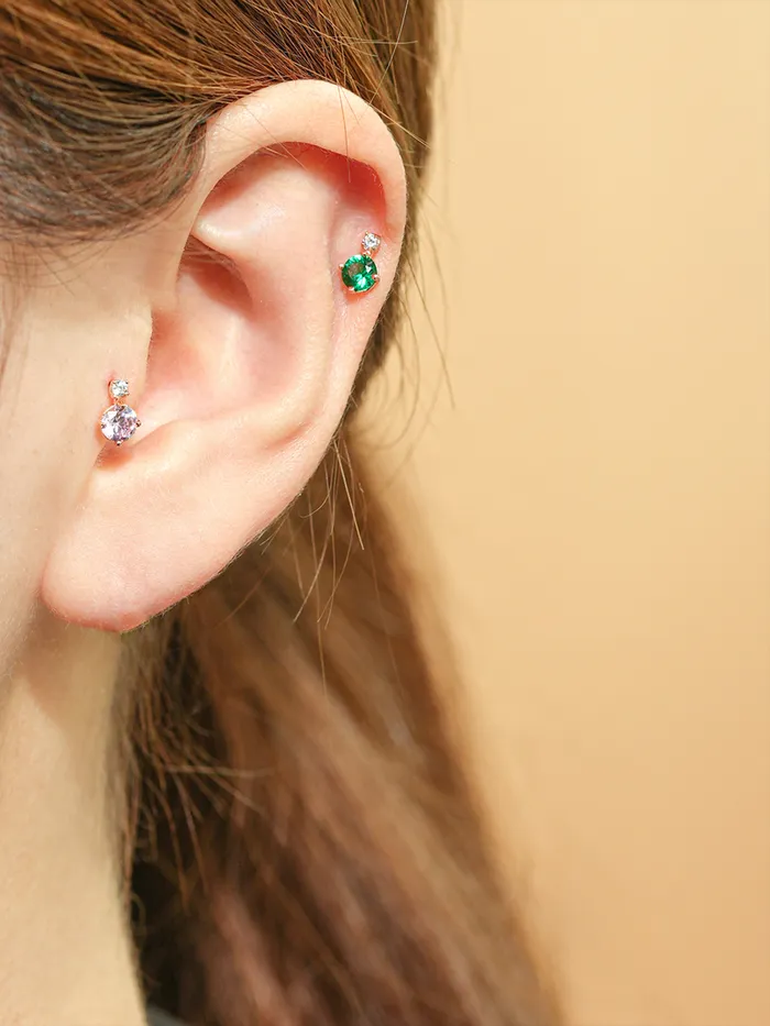 PreStyled Sets 14K Gold Double Point Cubic Internally Threaded Labret Piercing 18G16G MinimalBijoux