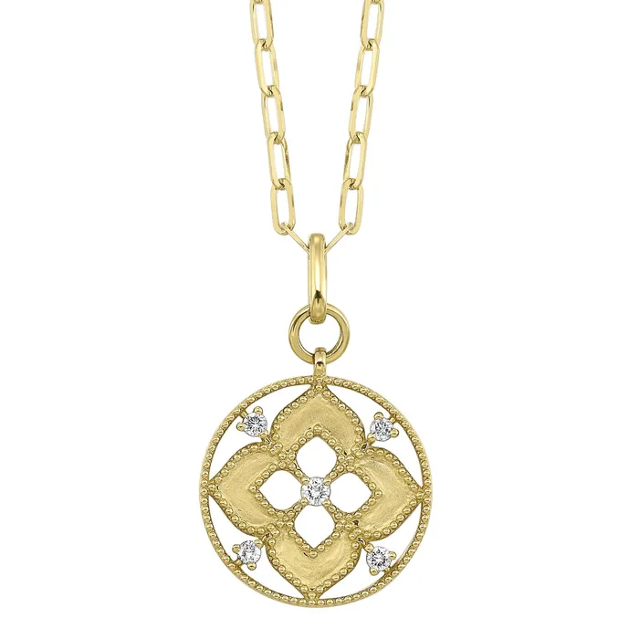 Gems One PreStyled Sets 14k Yellow Gold Diamond Circle Quatrefoil Pendant 025CTW Gems One PreStyled Sets 14k Yellow Gold Diamond Circle Quatrefoil Pendant 025CTW